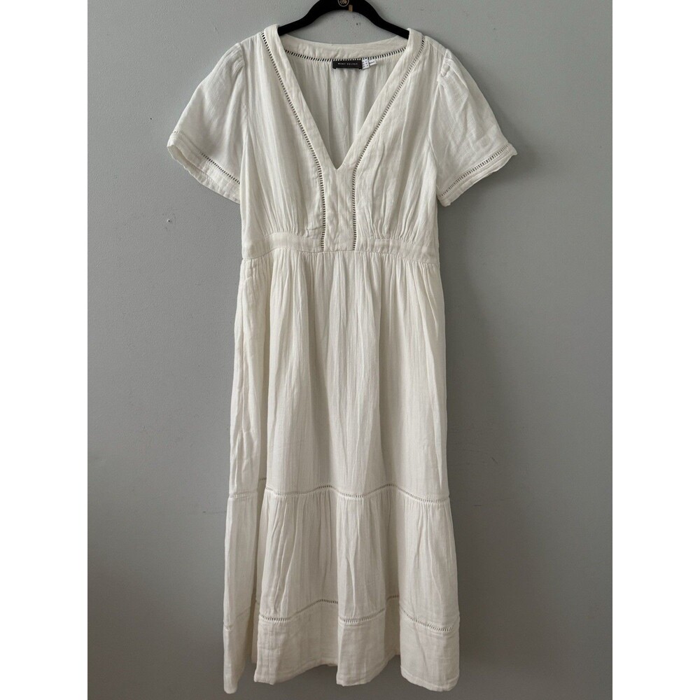 Mint Velvet White Cotton Tiered Maxi Dress Size 8 Boho Cottage Beach